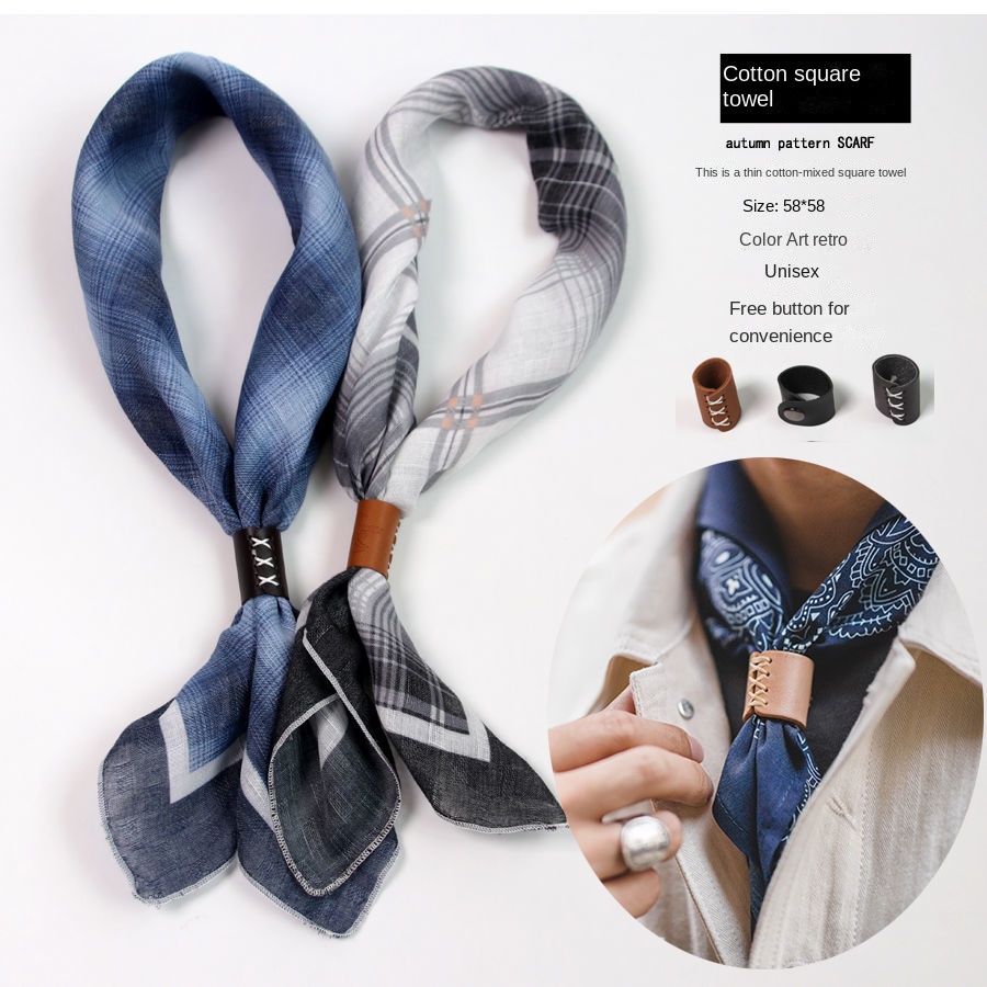 Bandana Cotton - Men's Square Scarf with Buttons Cotton
