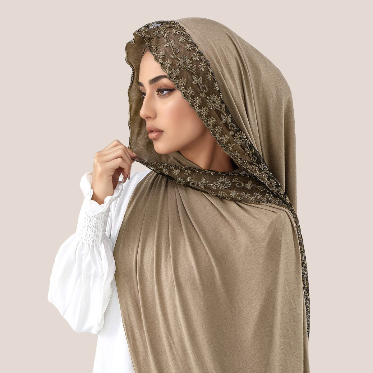 Lace Embroidery Cotton Jersey  - Head Wrap Turban recension och pris