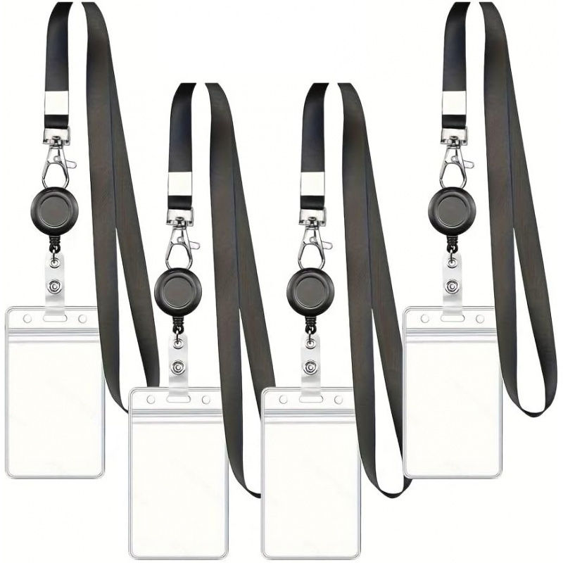 4PCS Lanyard Black Retractable - Lanyard Badge Holder recension och pris