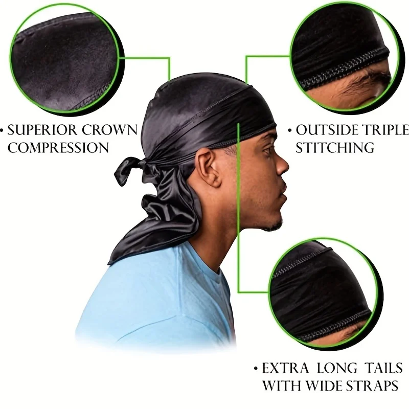 Men's Silk Durag Bonnet Bandan - Bandana Doo Rag recension och pris
