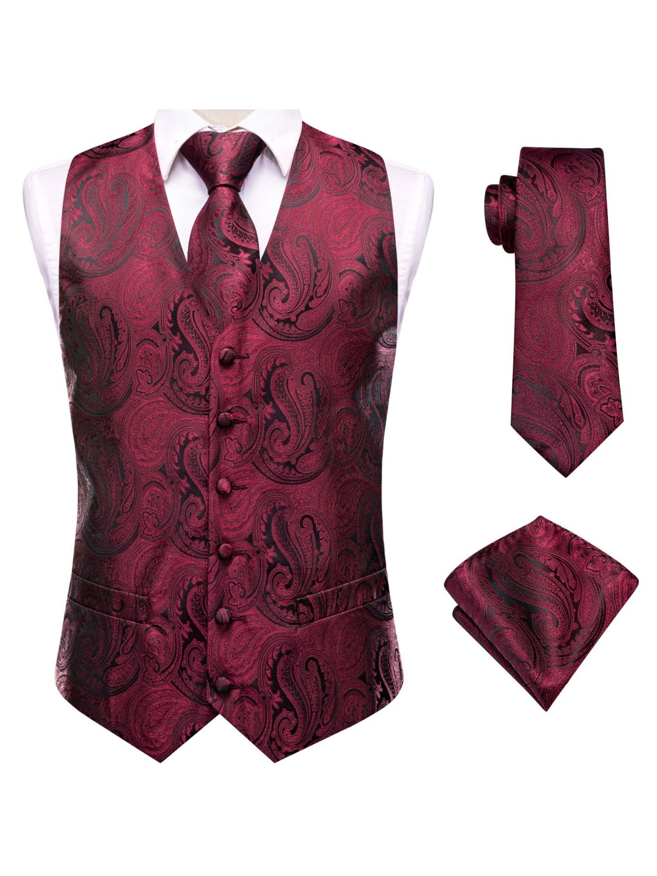 Red Men Vest Three-Piece Suit  - Pocket Square Set recension och pris